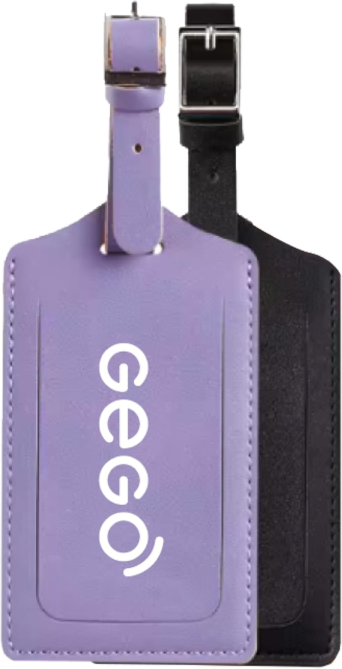 GEGO Premium Travel Kit, Sleep Mask 3D Contoured Eye with Soft Memory Foam, Luggage Tag Waterproof Resistant and Strap with Lock for Luggage TSA Approved (Sleep Mask Purple/Luggage Tag Black)