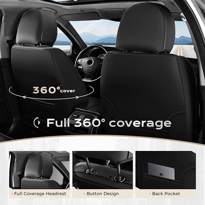 Coverado Seat Covers, Car Seat Covers Full Set, Leather Seat Covers for Cars, Car Seat Protector, Black Car Seat Covers Front Seats and Back Seats Universal Fit for Most Cars White