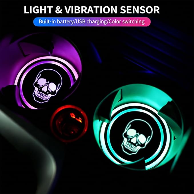 Sports LED Cup Holder Lights for Car,2Pcs LED Light Up Cup Holder Coasters with USB Charging 7 Colors 3 Modes,Waterproof Interior Atmosphere Lamp,Car Decor Accessories Sports Gifts for Women Men