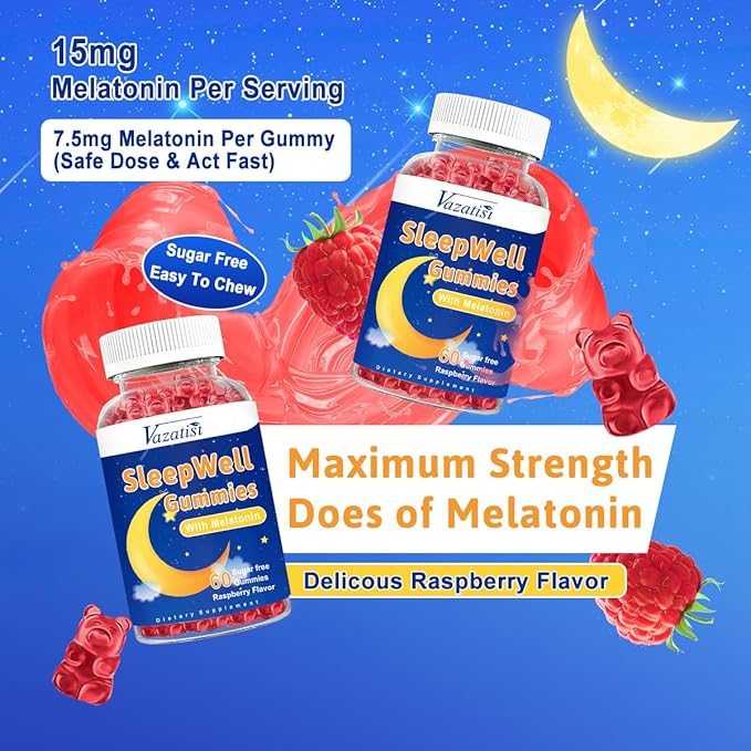 Sleep Gummies for Adults and Kids - Sugar Free Melatonin Gummies with Magnesium, L-Theanine, Vitamin B12, Vegan - 120 Raspberry Flavored Gummies