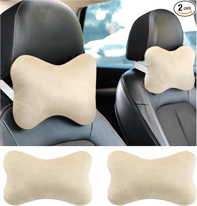 2PCS Car Headrest Pillow,Soft & Comfortable Car Neck Pillow for Driving Fatigue Relieve,All-Season Universal Cars Head Rest Pillows Automotive Interlor Accessorles for Cars (Beige/2PCS)