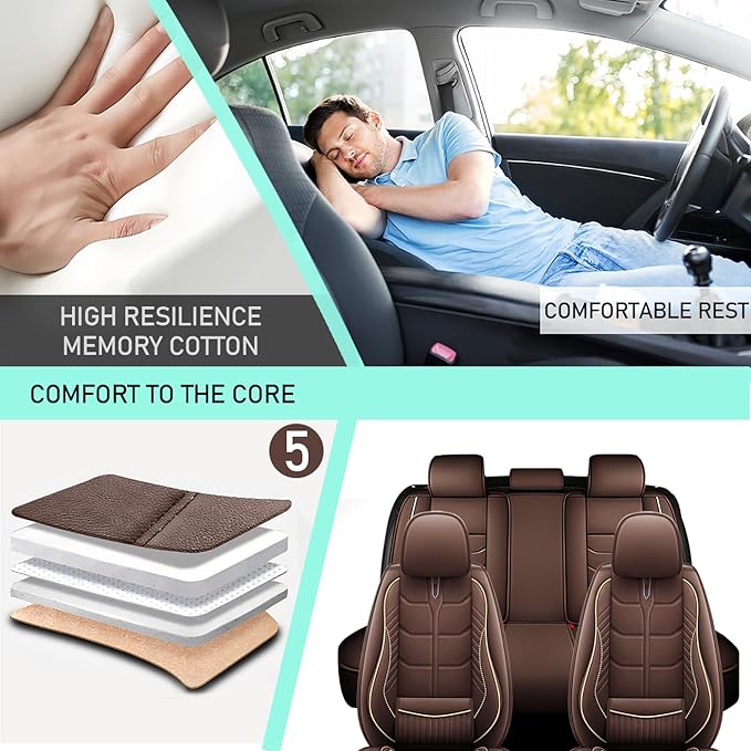 Leather Car Seat Covers Fit for Toyota Prius 2004-2024, 5 Seater Car Seat Cover, Premium Waterproof, Scratch Resistant Car Interior Accessories (Full Set Coffee)