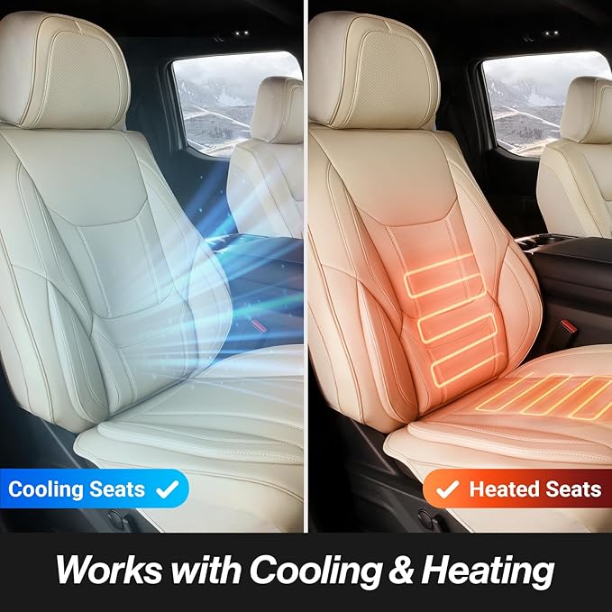 Coverland Custom Fit Car Seat Covers for SUV Compatible with [2025-2026 GMC Terrain] Premium Water Resistant Leather Non-Slip Back Support Cushion Interior Protector [Full Set Beige - Size Chart X64]