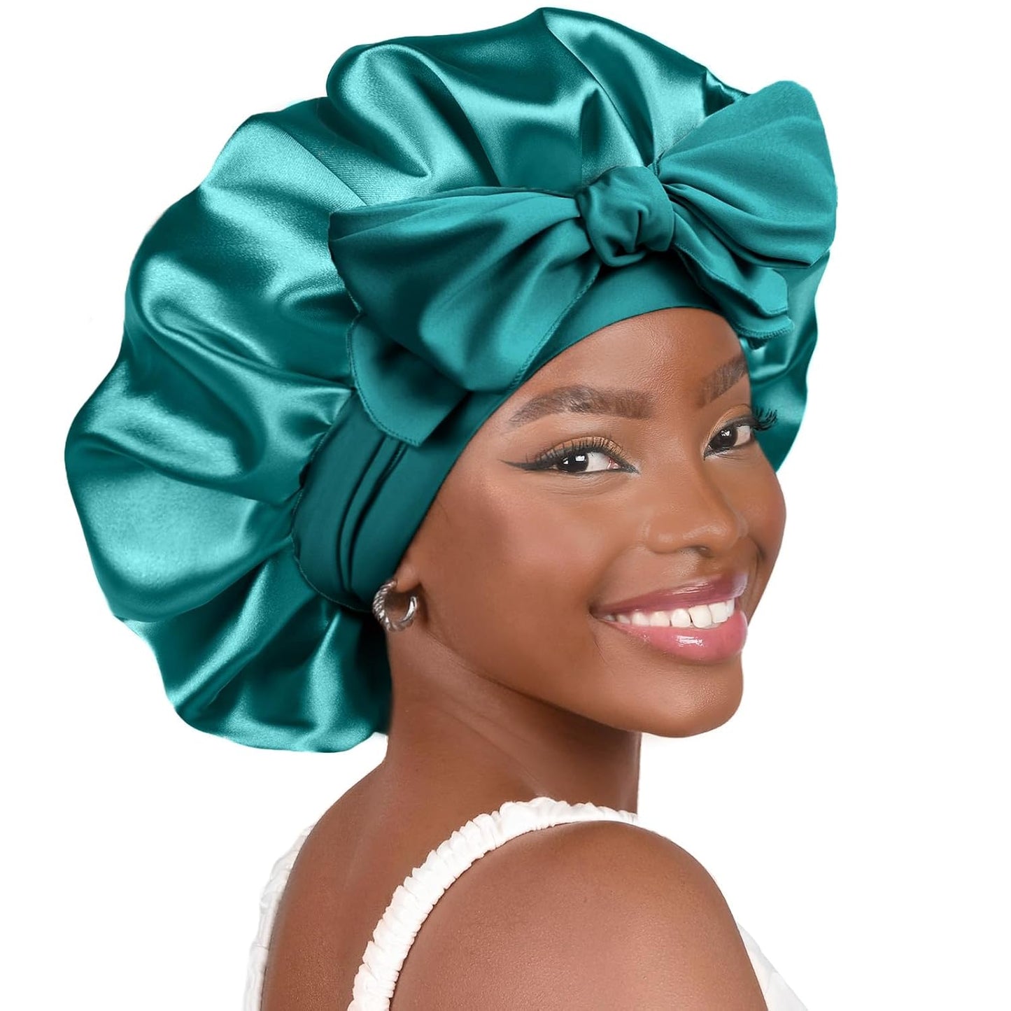 Silk Sleeping Bonnet for Women | Double Layer Satin Lined | Curly Hair, Black