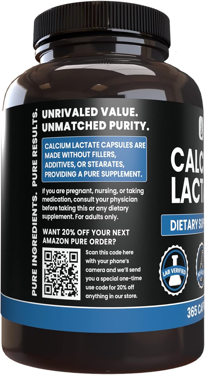 Pure Original Ingredients Calcium Lactate (365 Capsules) No Magnesium Or Rice Fillers, Always Pure, Lab Verified