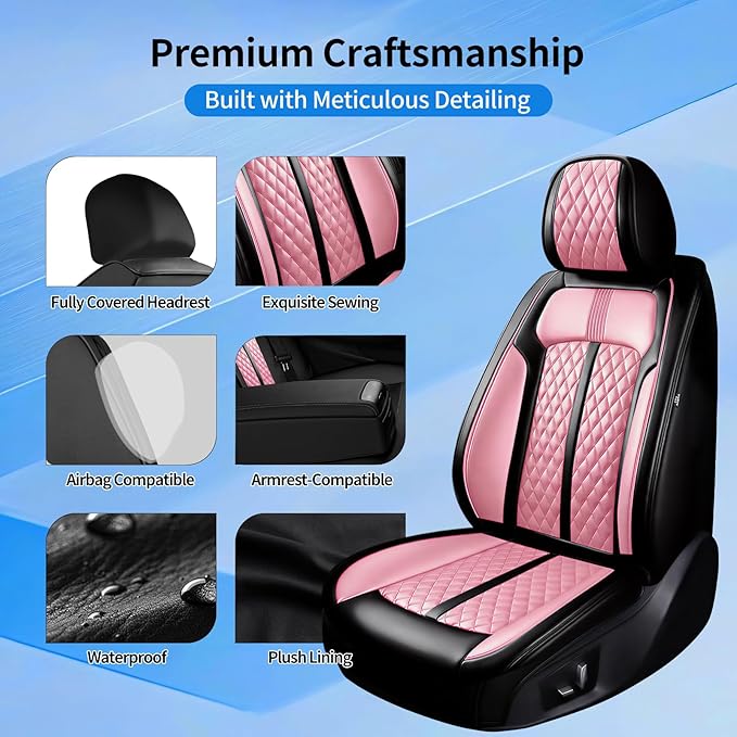 Fit CX-30 Car Seat Covers for Select Mazda CX30 2020-2025, Full Coverage Leather, Airbag Compatible, Luxury Waterproof All Weather Seat Protector, Full Set, Black+Pink