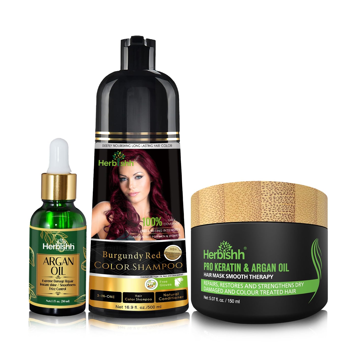Herbishh After Color Shampoo Combo Contains Hair Color Shampoo Hair Dye 500Ml Argan Oil 30Ml Pro Keratin And Argan Hair Mask For