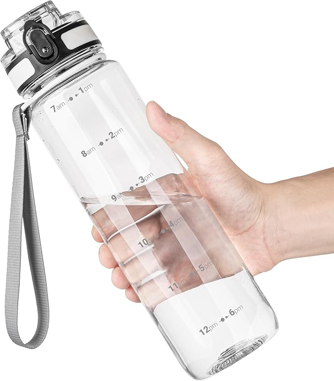 OLDLEY 32 oz Water Bottle, Motivational Water Bottle with Time Marker, Sports Water Bottle With Strap, Leakproof & BPA Free Large Water Bottles for School, Gym, Travel, Outdoor, Tritan, Transparent