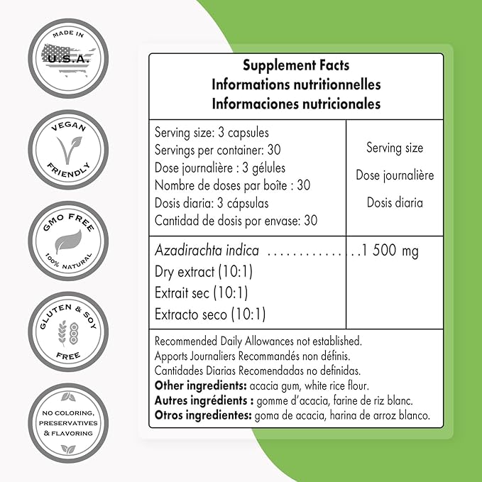 Supersmart - Neem Extract 1500mg per Day - Azadirachta Indica Leaf Oil Extract - Neem Supplement | Non-GMO & Gluten Free - 90 Vegetarian Capsules