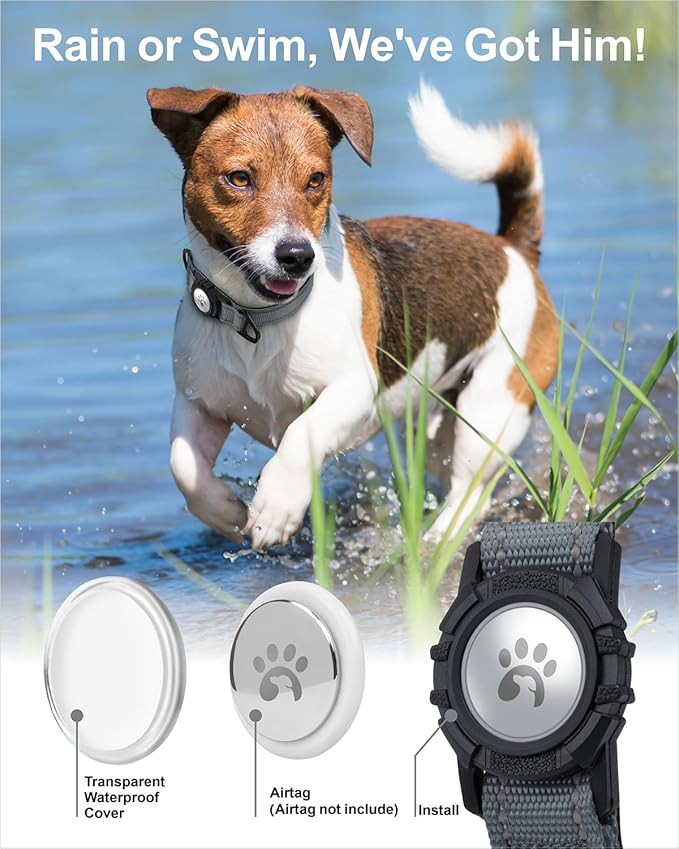 TagME Airtag Dog Collar,Waterproof Reflective Pet Collar with Airtag Holder,Soft Padded and Double D-Rings for Medium Dogs,Grey