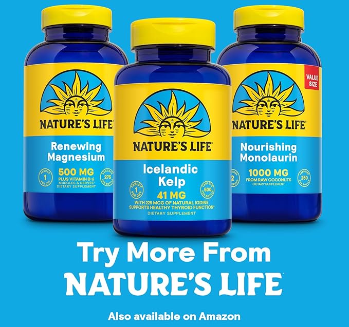 Nature’s Life Icelandic Kelp 41 mg Tablets - Iodine Supplement and Thyroid Support - Gluten Free, Non-GMO Green Superfood - 60-Day Guarantee - 500 Servings, 500 Tablets