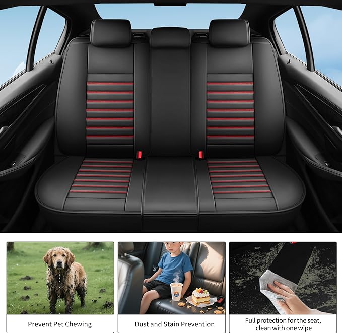 Fit RAV4 Car Seat Covers Set for Toyota RAV4 2019 2020 2021 2022 2023 2024 2025 LE,XLE,XLE Premium Limited Automotive Cushion Protector Replacement, Waterproof Faux Leather(Full Set,Black&Red)