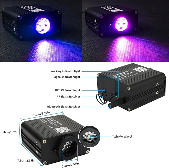 AZIMOM 16W Twinkle & Sound Activate 300pcs*0.03in*9.8ft Fiber Optic Starlight Headliner Kits for Car Home Star Ceiling Sky Decoration, APP& Remote Control Light Engine End Glow Fiber Strands
