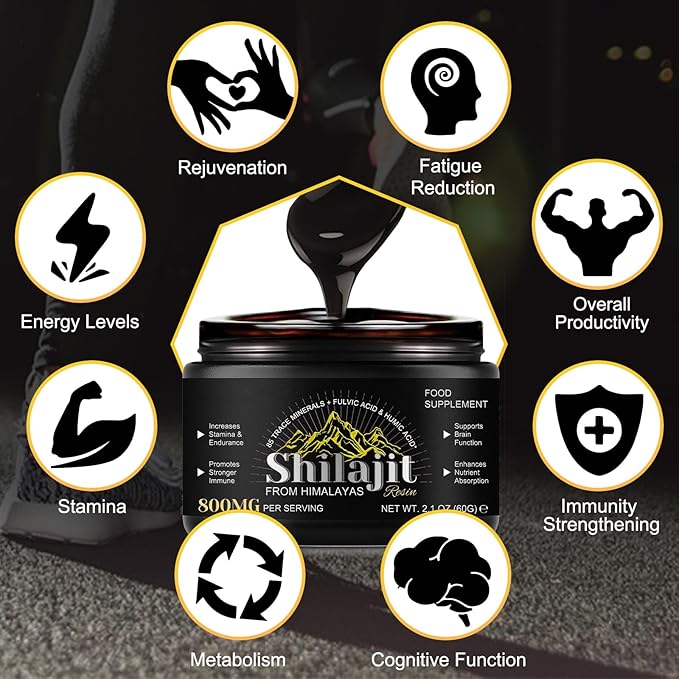 Shilajit Pure Himalayan Organic Shilajit Resin,Pure Shilajit with 85+ Trace Minerals & Fulvic Acid for Energy and Immune of Men and Women 2.1 OZ (4 Months Supply)