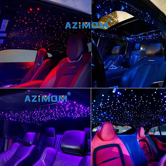 AZIMOM Mini 6W 300pcs Twinkle Fiber Optic Starlight Headliner Kit for Car Home 0.03in 6.5ft End Glow Fiber Strands Sound-Activated APP& Remote Control Starlight Engine