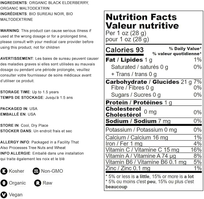 Food to Live Organic Black Elderberry Powder, 2 Pounds – Non-GMO, Made from Raw Dried Berries, Unsulfured, Vegan, Bulk, Great for Baking, Smoothies, Yogurts, No Sulphites, Contains Maltodextrin