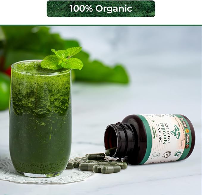 USDA Organic Spirulina Capsules - 100% Pure Vegan Supplement, Non-GMO, Gluten-Free, Chemical-Free, (240)