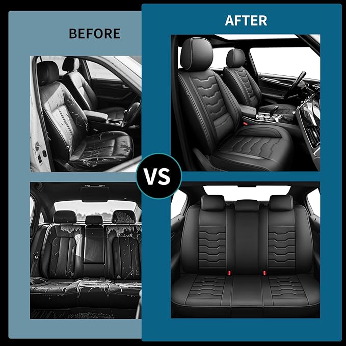 Fit Frontier Car Seat Covers Compatible with Nissan Frontier 2010-2025 2026 - Premium Leather， Waterproof Breathable， All-Weather Seat Cushion Protecto&Airbag Compatible (2 Front Seat Black)