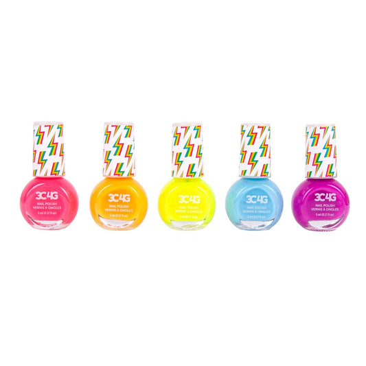 3C4G Neon Nail Polish Set - Quick Dry Nail Polish For Girls - Includes 5 Neon Colors - Non-Toxic Nail Polish Kit For Kids Ages 8