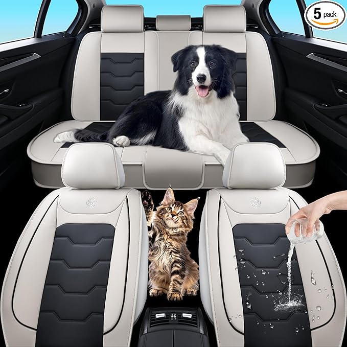 Gray Car Seat Covers for Ford Bronco Sport 2021-2025 Car Seat Cover, Waterproof PU Leather, 5 Piece Full Set, Easy to Clean and Install, Wear Resistance, Protect and Upgrade Seats