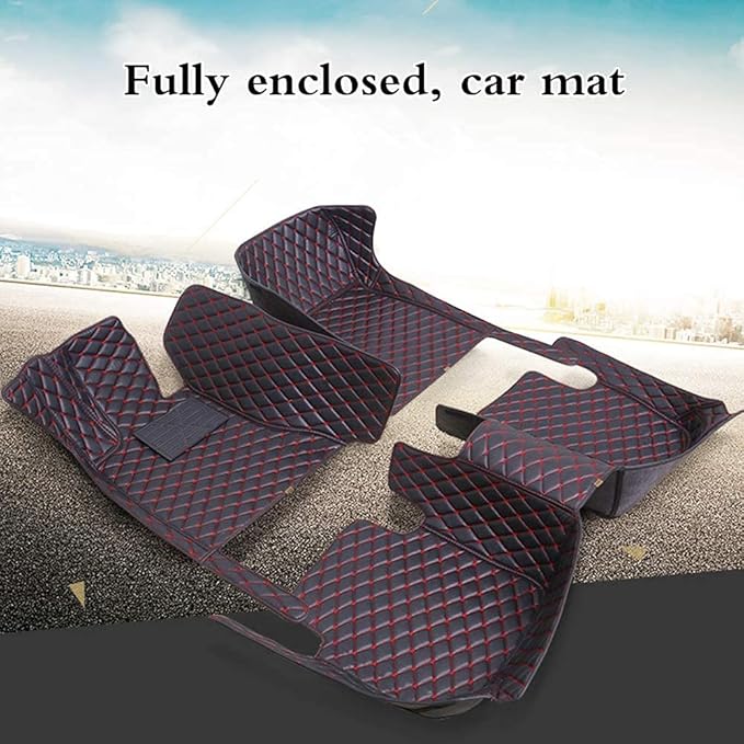 Custom Fit Car Floor Mats - Full Coverage Automotive Leather Floor Liners for Most Vehicles by MingyunSM (Black Beige)