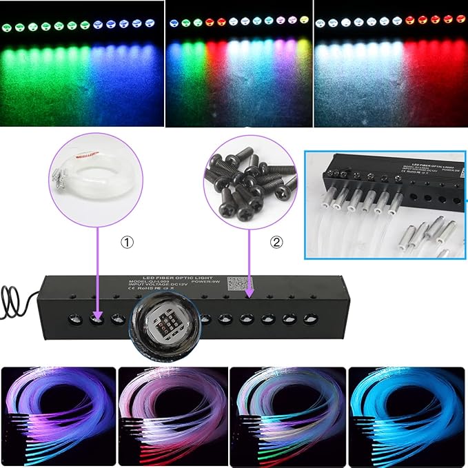 AZIMOM Dual Color 32W 1100pcs Fiber Optic Starlight Headliner Kits 0.03in 13.1ft Strands,RGB Meteor Shooting Star,Sound Activated Remote APP Control IndoorHome Car Headliner Décor