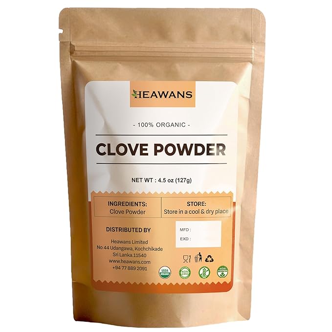 Heawans Organic premium grade clove ground, packed in a food graded inner aluminium foil kraft paper pouch, 4.5 oz | 127 g