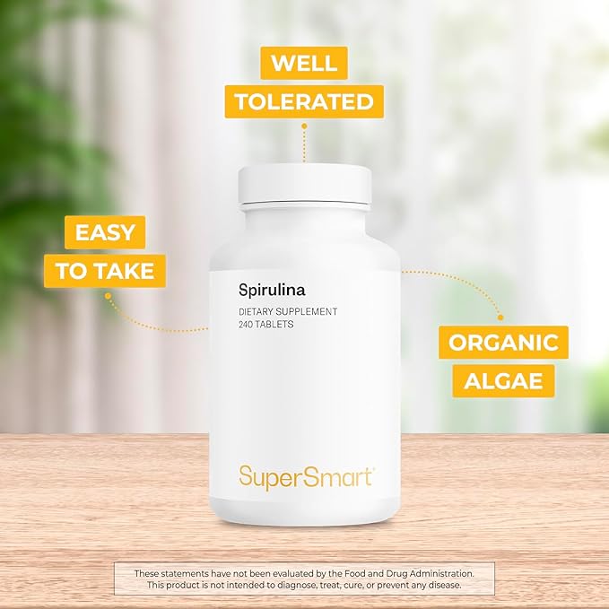 Supersmart - Spirulina 4000mg per Day (Easy-to-Take) - Blue Green Algae - Natural Vegan Friendly Superfood | Non-GMO & Gluten Free - 240 Tablets