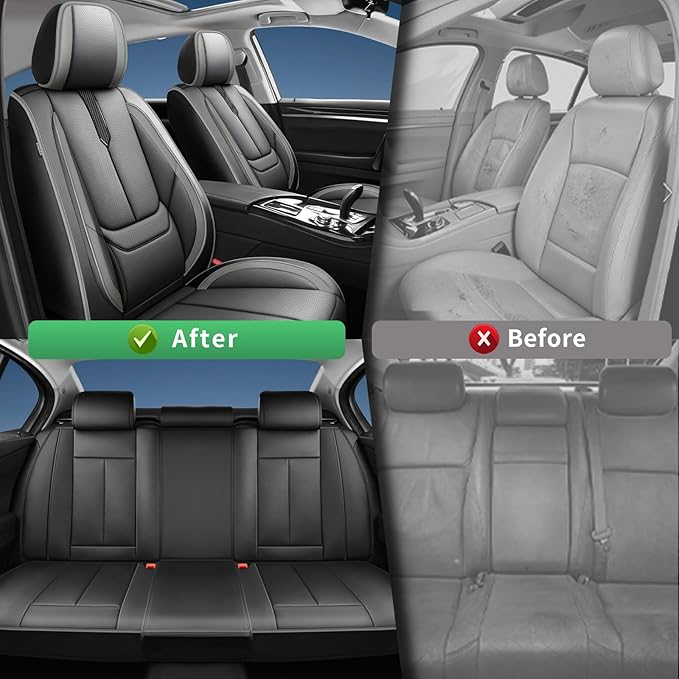 Fit Corolla Car Seat Covers for Toyota Corolla 2000-2024 2025 2026 -Upgraded Premium Waterproof & Breathable Leather,Airbag Compatible,All-Weather Seat Cushion Protector,Full Set,Black-Grey