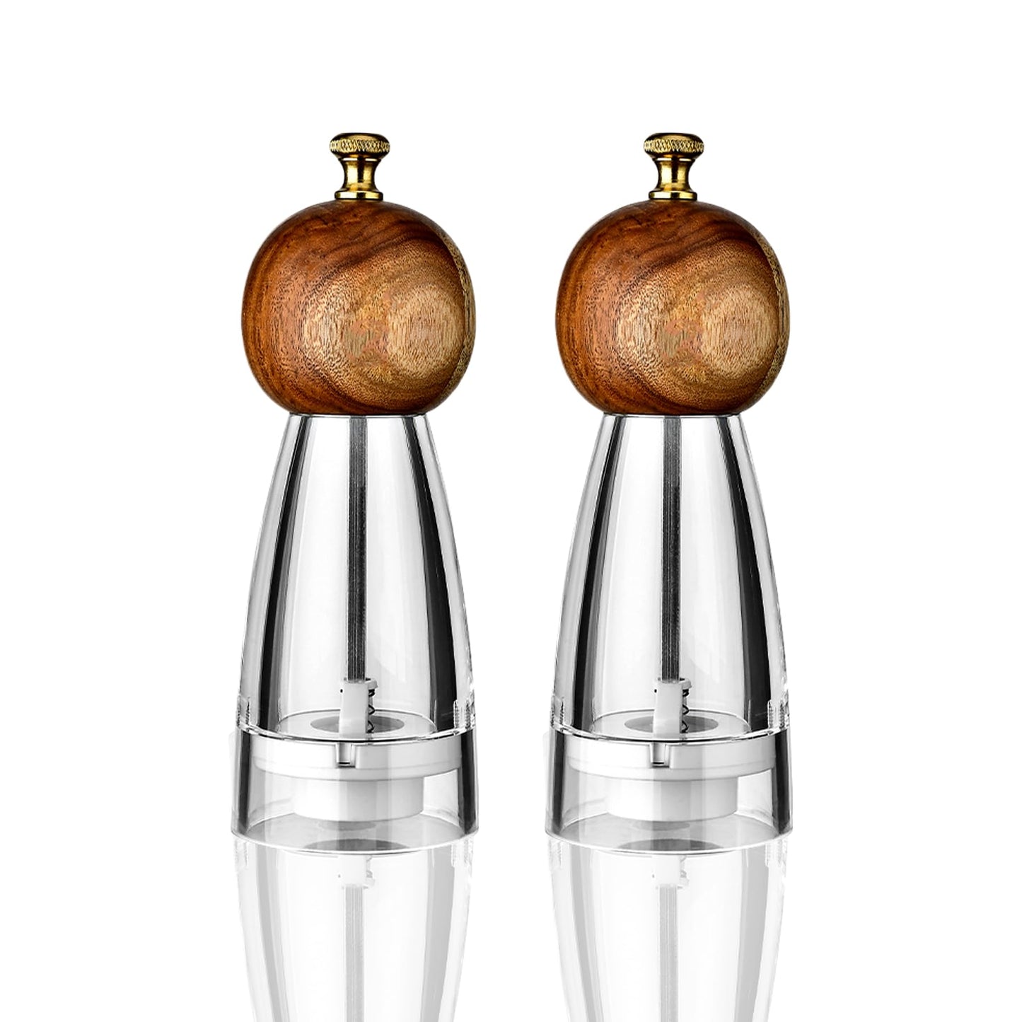 Premium Acrylic Salt and Pepper Mill Set, 6.7 Inches Acacia Wood Grinder with Adjustable Coarseness Mill, Refillable Manual Salt Grinder, Enjoy Fresh Ground Pepper Sea Salts & Various spices
