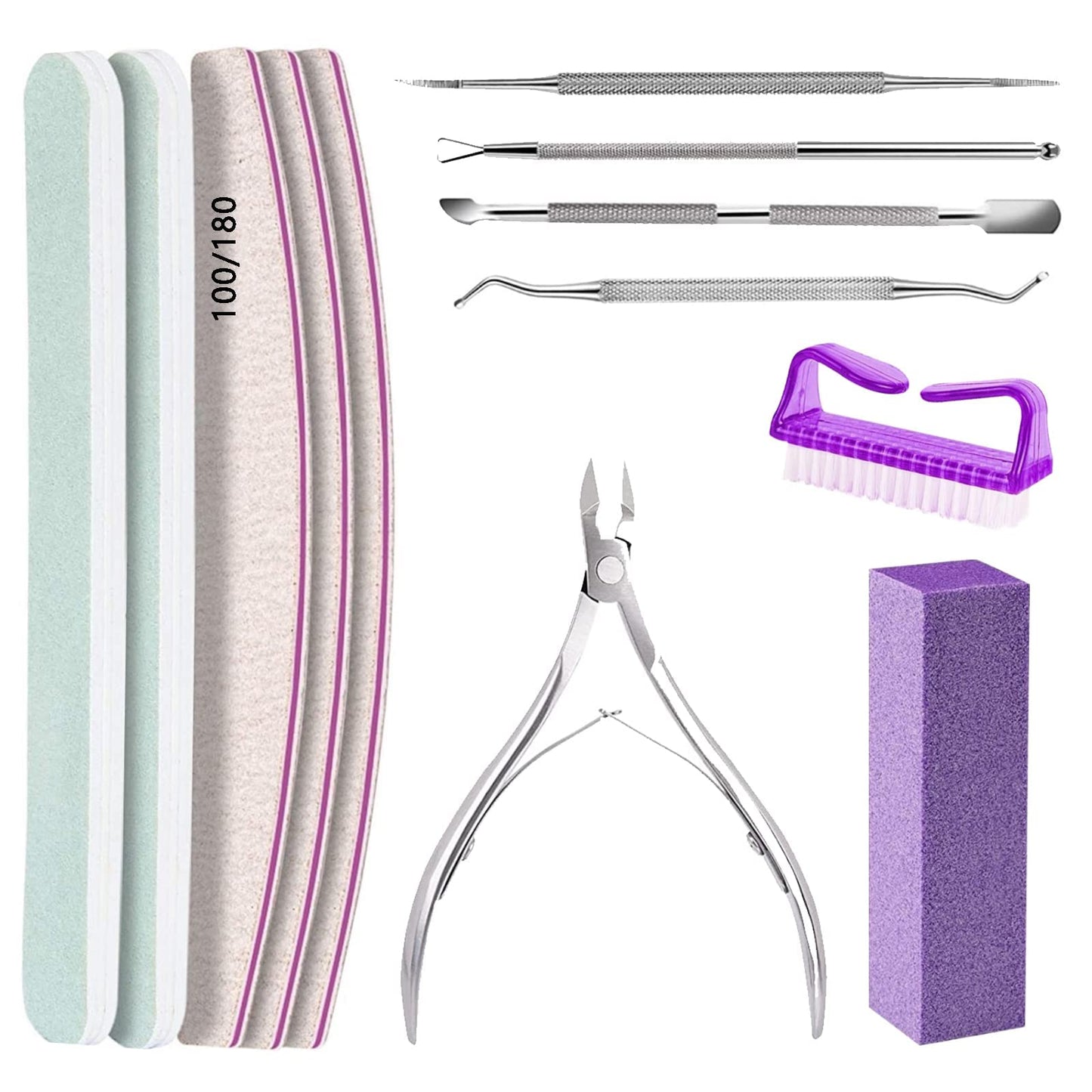 Nail File And Buffer Kit,3 Pcs Double Sided Nail File,Sponge Buffer Block With Cuticle Clipper & Nail Brush, Rectangular Nail Bu