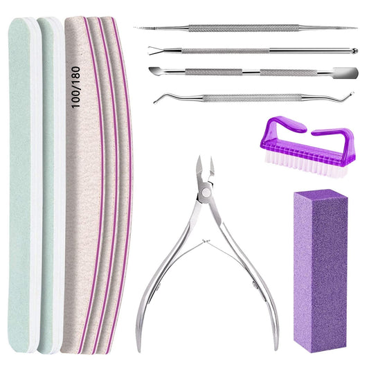 Nail File And Buffer Kit,3 Pcs Double Sided Nail File,Sponge Buffer Block With Cuticle Clipper & Nail Brush, Rectangular Nail Bu