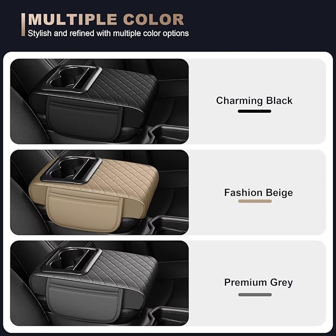 Center Console Cover Fit for Venza Faux Leather Car Armrest Cushion with Storage Bags, Cup Holder ＆ Phone Storage Multifunctional Middle Console Cover(Beige)