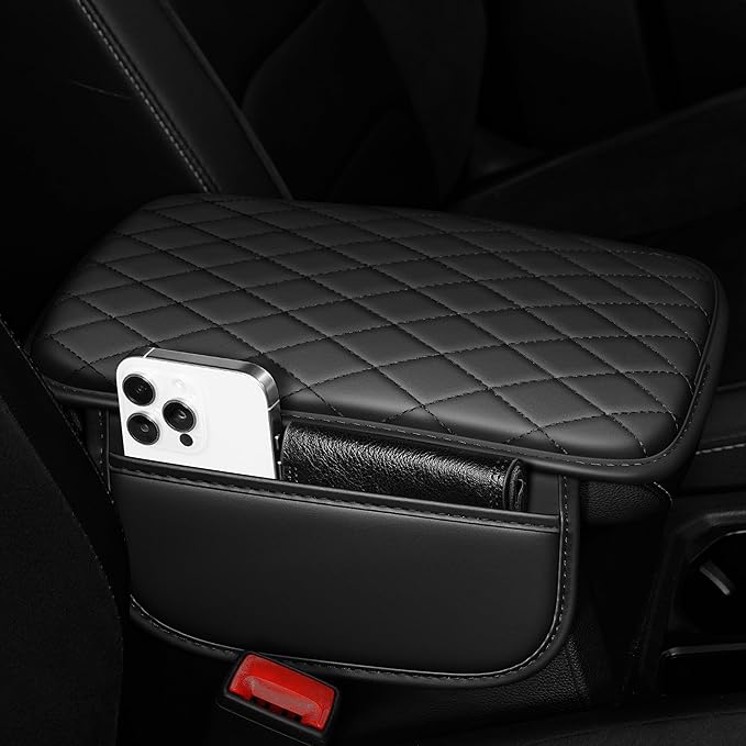 Center Console Cover for Cars Fit for Jeep Gladiator Leather Armrest Covers with 2 Storage Bags(Black)