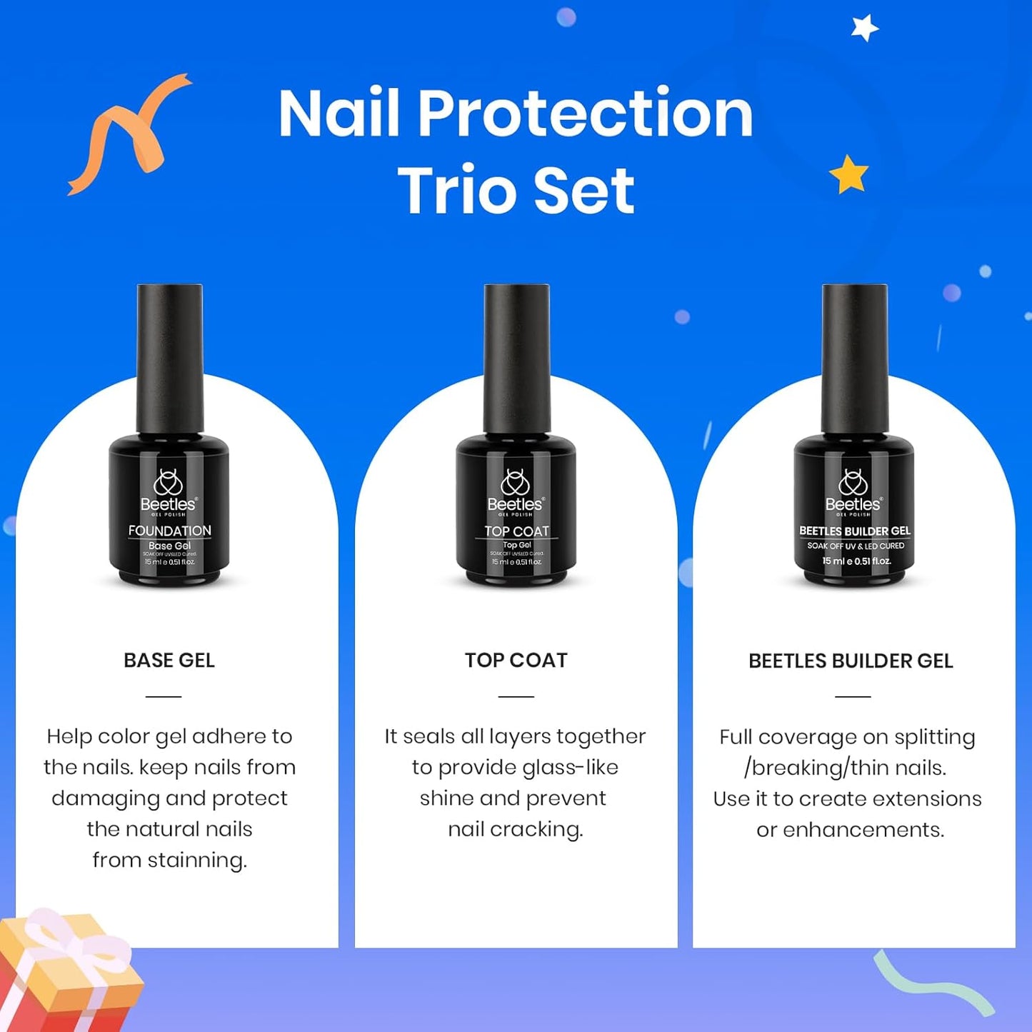 15ml No Wipe Gel Top Coat & Base Coat Set | Long-Lasting Shine for Women