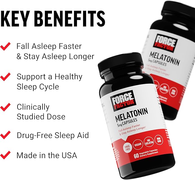 FORCE FACTOR Melatonin 5mg, Drug-Free Supplement, Vegan, Non-GMO, 60 Vegetable Capsules