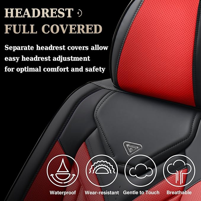 Coverado Seat Covers, Car Seat Covers Front Seats, Leather Seat Covers for Cars, Automotive Seat Covers Car Seat Protector Car Seat Cushion Universal Fit for Most Sedans SUV Pick-up Truck(Black&Red)
