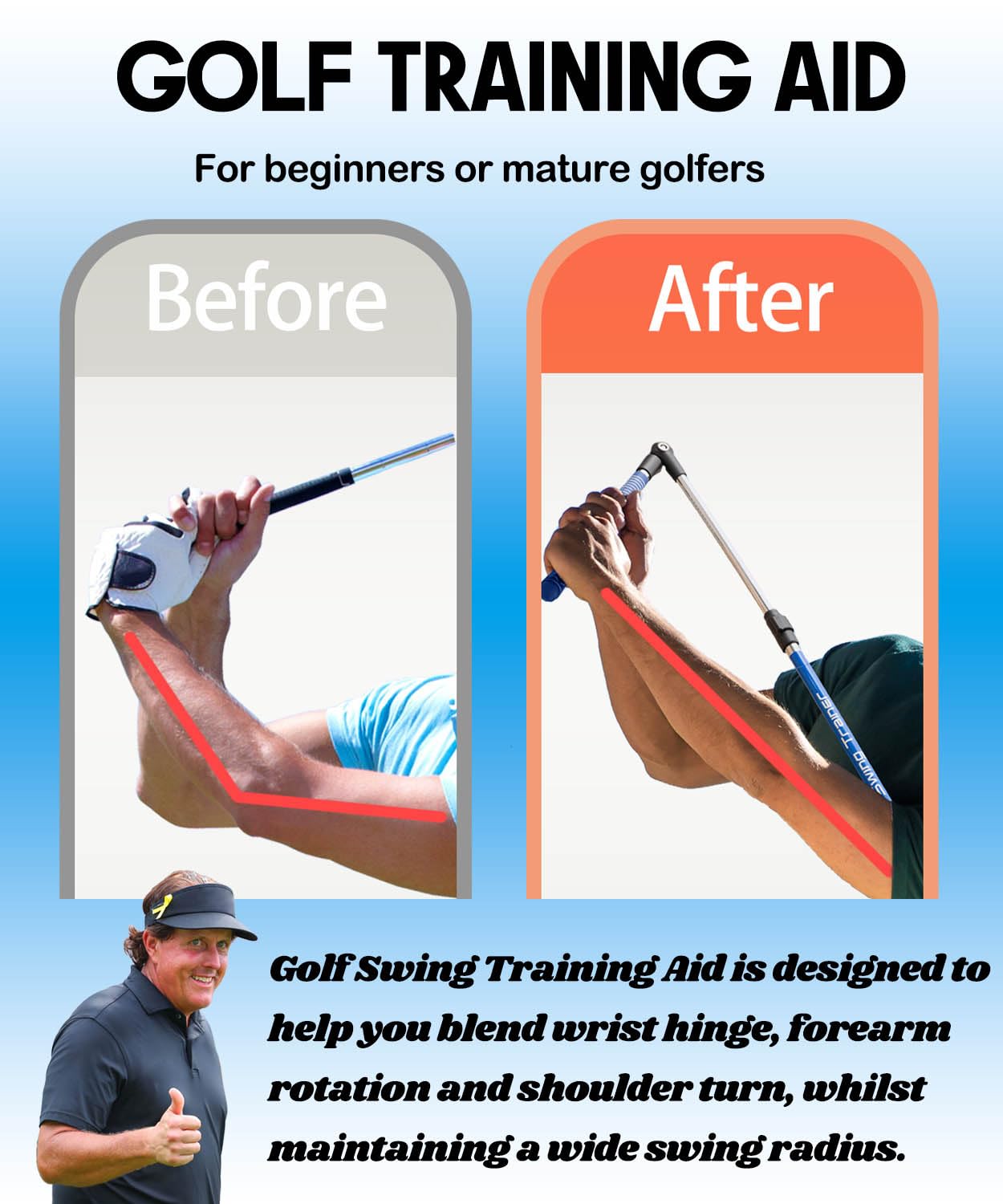 Zcoorey Golf Swing Trainer aid - Golf Training aid to Improve Hinge, Forearm Rotation, Shoulder turna and Grip.Portable Collapsible Swing Trainer Equipped with Golf Grip Trainer