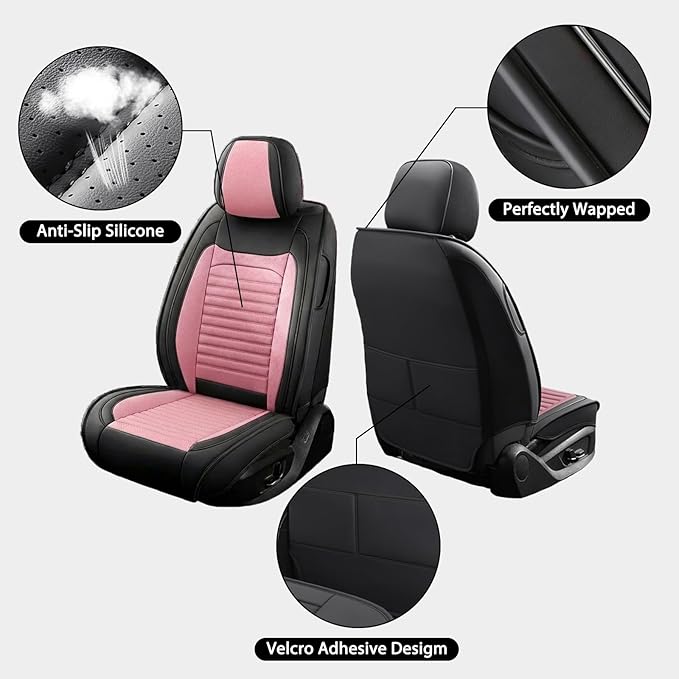 Car Seat Covers Full Set Fit for Toyota Avalon 2001-2022, Premium Faux Leather Car Seat Protector,Breathable Anti-Slip Full Wrapping Edge Seat Covers(Black&Pink,Full Set)