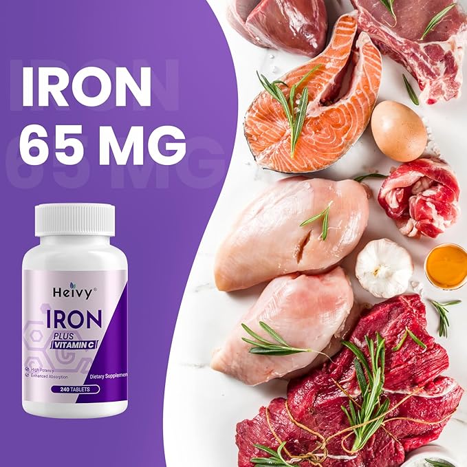 Ferrous Sulfate 325mg (Iron 65mg), High Potency Iron Supplement for Women and Men, Iron Pills with Vitamin C, Ferrous Sulfate, Non-GMO - 240 Tablets Made in USA