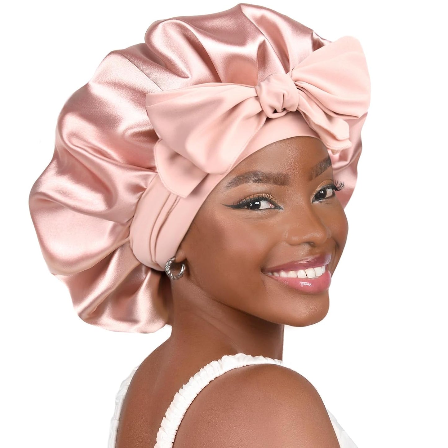 Silk Sleeping Bonnet for Women | Double Layer Satin Lined | Curly Hair, Black