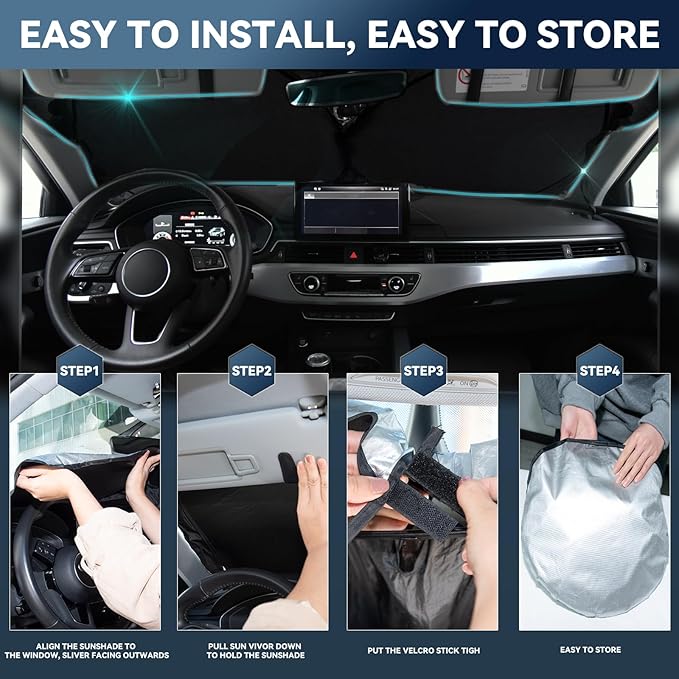 for Ford Fusion Sun Shade 2013-2021 - 4 Layers Car Sunshades for Front Windows Shade Cover Custom Fit Fusion Sun Visor 250T Retractable Shade Blocks UV Rays Car Accessories