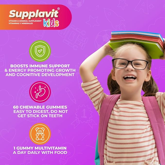 Kids Vitamins and Supplements, No Artificial Coloring, Allergen-Free for Healthy and Strong Children, Natural Fruit Flavors, Healthy and Delicious, (60 Gummies)