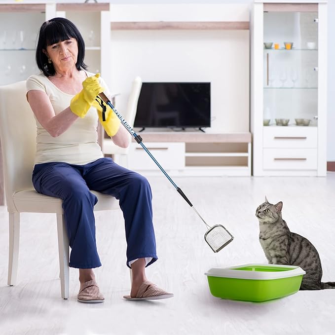 Sand Dipper Metal Cat Litter Scoop – Long Handle Cat Poop Scooper for Litter Box (41”), Heavy-Duty Stainless Steel Kitty Litter Scoop (Mid-Adjustable)
