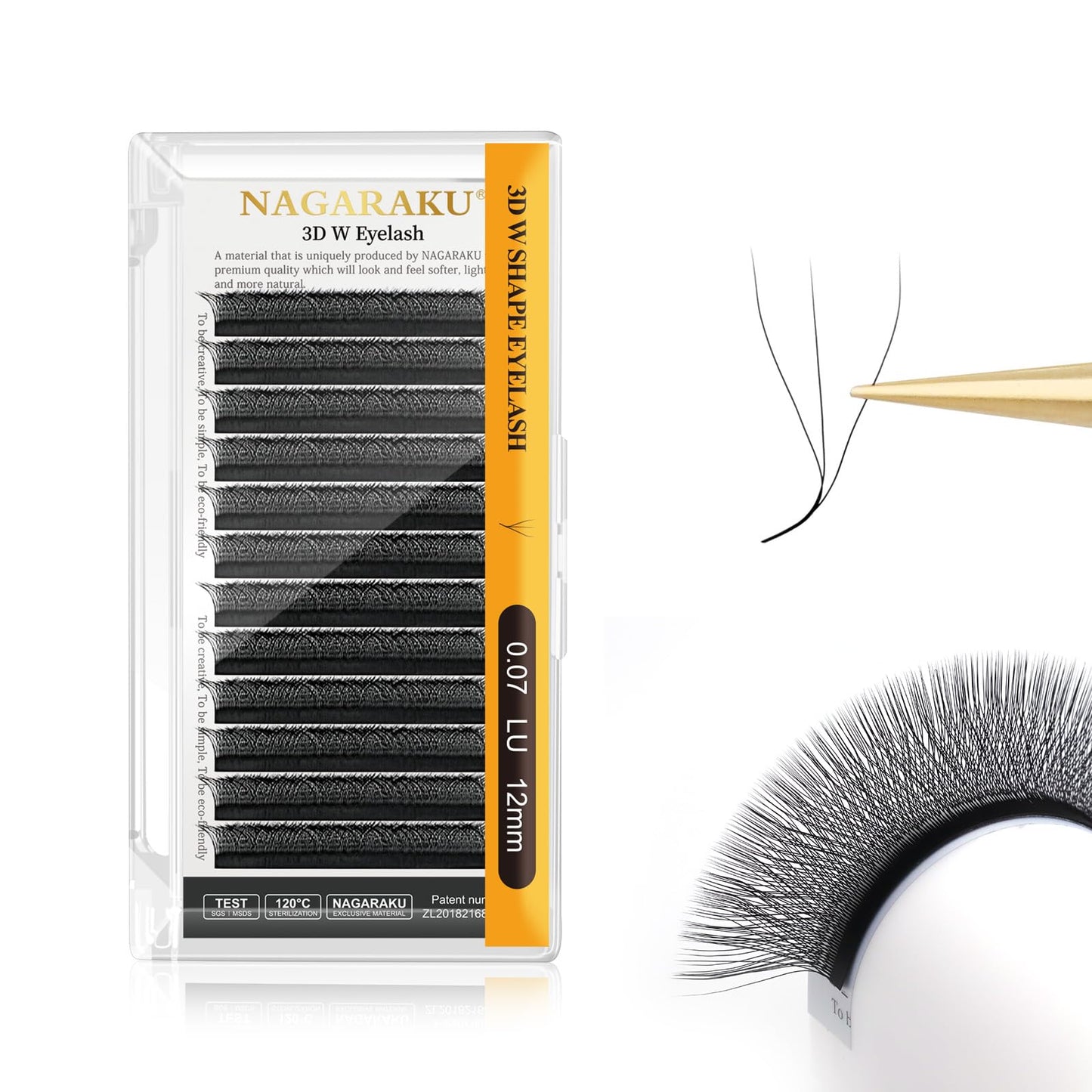 Nagaraku 3D W Shape Eyelash Extension Supplies Natural Soft Volume 0.07Mm Lu Curl 12Mm Premade Fans Faux Mink Matte Black Cluste