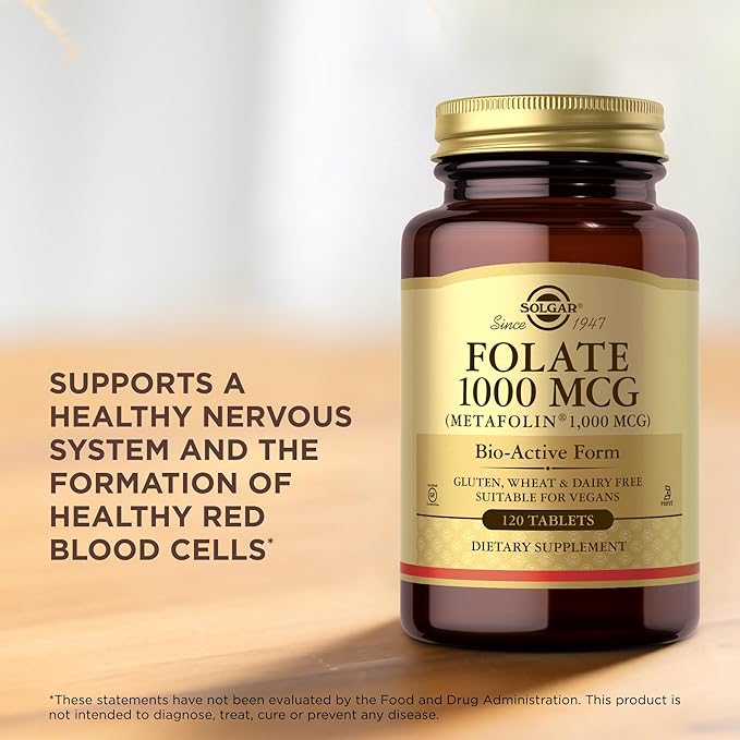 SOLGAR Folate 1000 mcg - 120 Tablets, 2 Pack - 1000 mcg Bio-Active Metafolin - Vegan, Gluten Free, Dairy Free, Kosher - 240 Total Servings