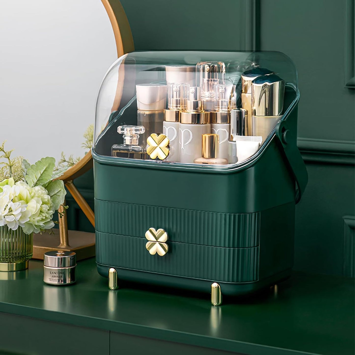 Preppy Makeup Organizer | 3-Tier Cosmetic Storage Box | Ivory White, Portable