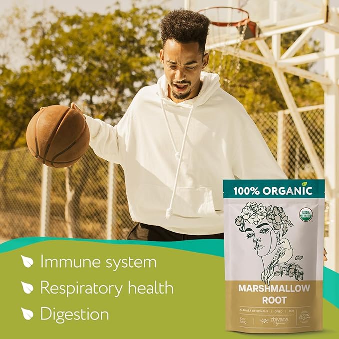 Marshmallow Root Tea Organic (10oz.) - Marshmellow Root Herb (Althaea Officinalis) - Tea for Throat Coat, Cough, Gut Lining - Contains Mucilage