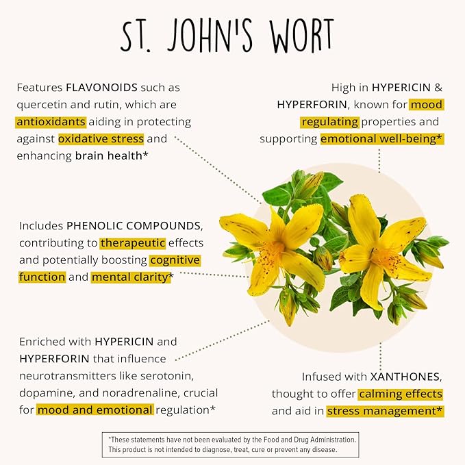Joy-Filled Mood Support Supplement with St. Johns Wort | Stress Relief – Helps Calm The Mind & Body | 100% Plant-Based Happy Pills, Ashwagandha, Rhodiola Rosea, Eleuthero | Herbal Adaptogens, 60 Ct