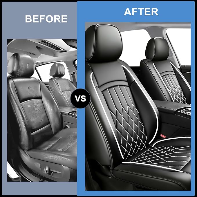Fit Ioniq Car Seat Covers for Hyundai Ioniq 2017-2026 - Premium Leather, Waterproof, All-Weather, Airbag Compatible, Breathable, Easy Install,Only 2 Front seat Covers,Whiteline